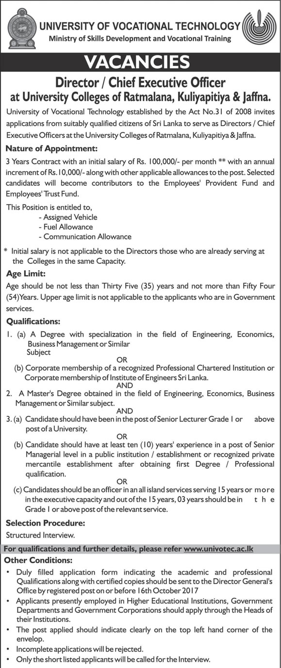 Director, Chief Executive Officer - University of Vocational Technology